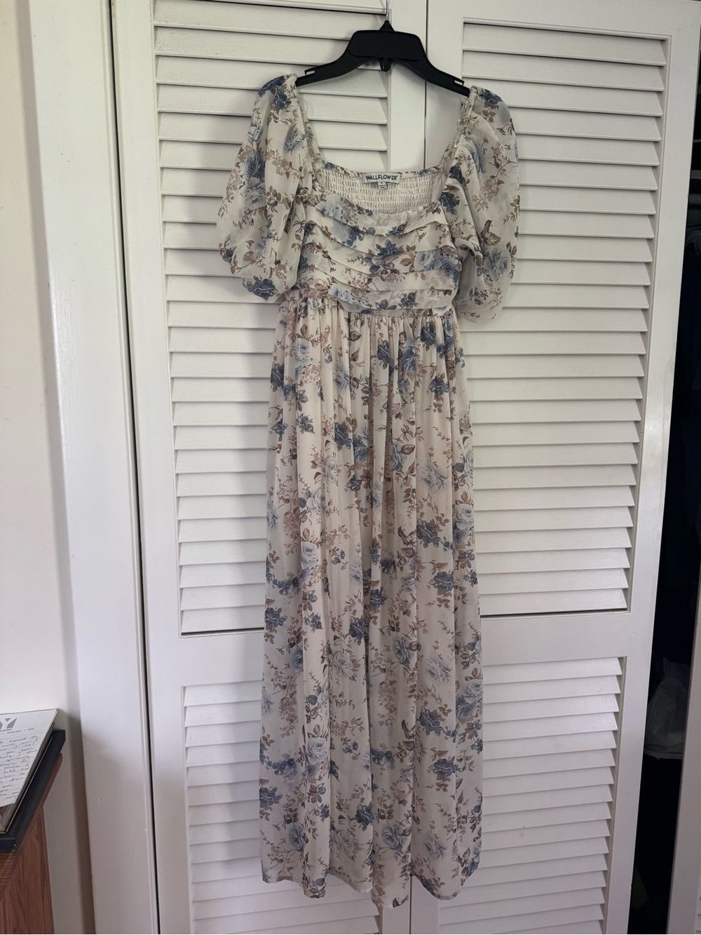 Wallflower Cream Maxi Dress with Blue & Tan Floral Print